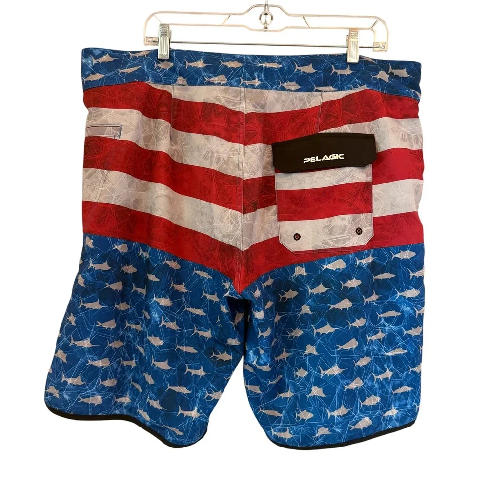 Pelagic The Wedge Boardshorts Mens 38 Patriotic American Flag Marlin Fishing XL